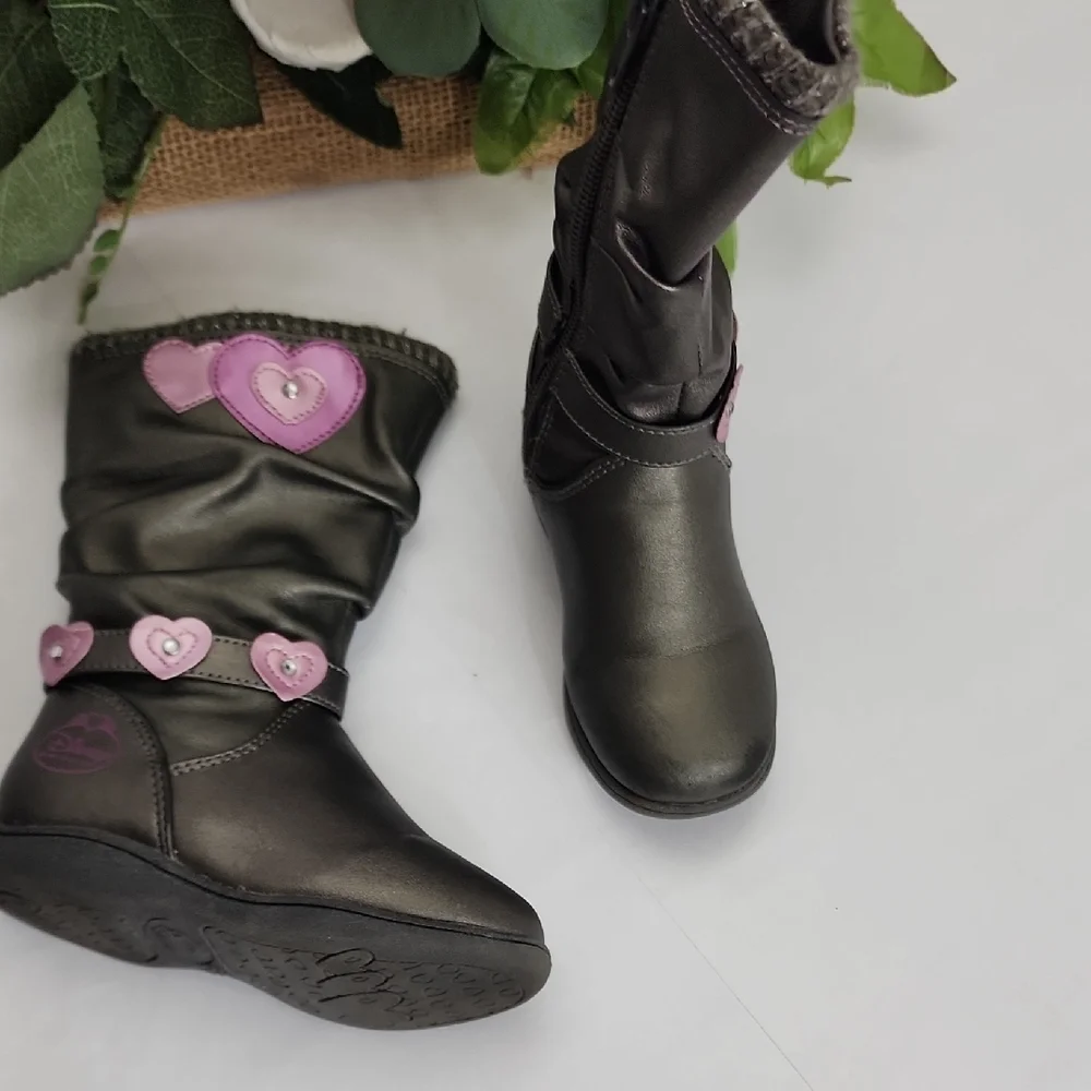 Black Kids Tall Boots with Pink Accent